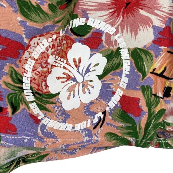 LF The Brand Womens Small Shorts Multicolor Floral Rayon Tropical Logo Cut Out - Picture 3 of 11